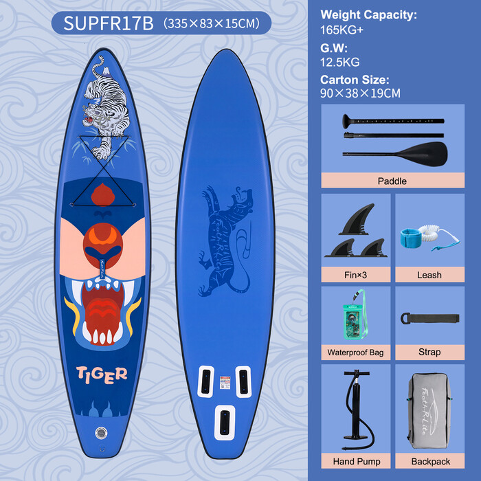 Oppblåsbart Surfing Paddle Board 11' - Tiger blå