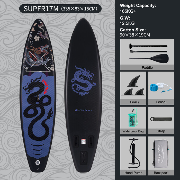 Oppblåsbart Surfing Paddle Board 11' - Svart drage